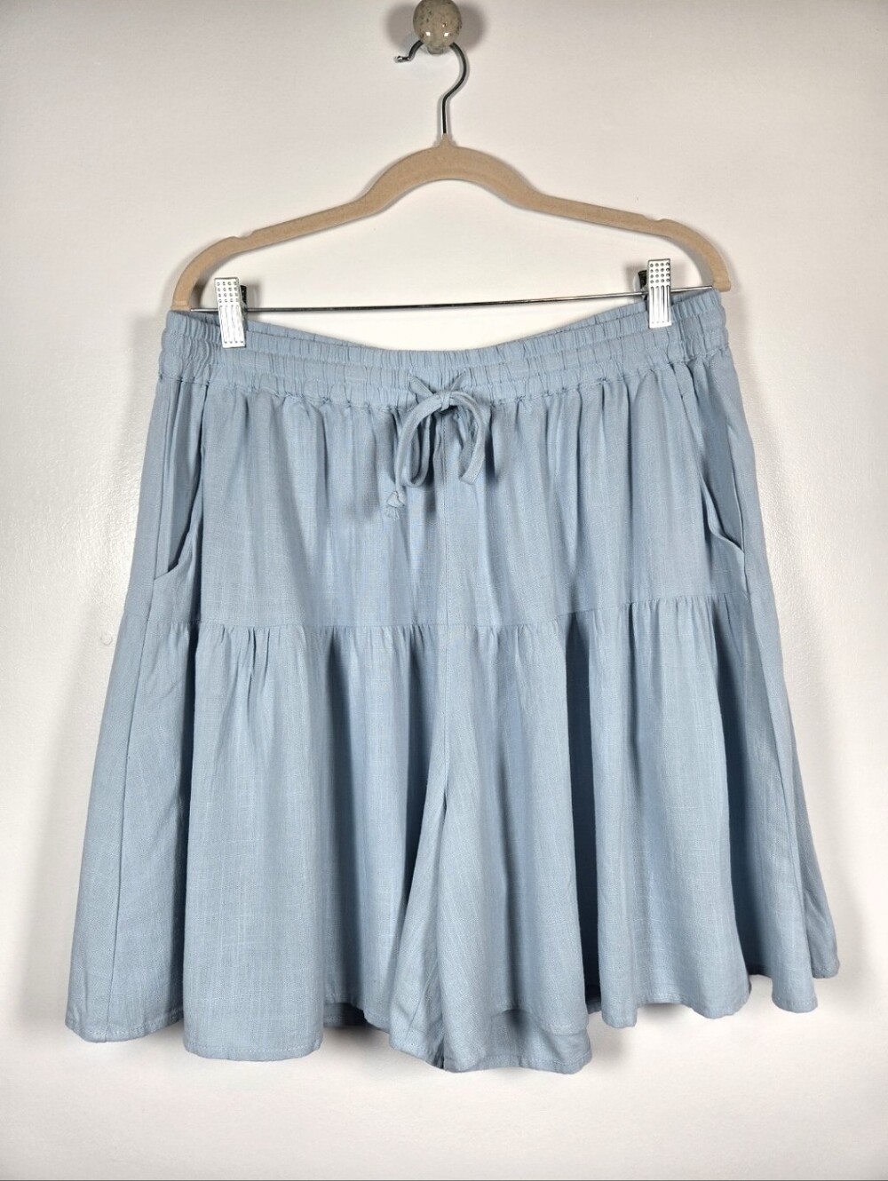 New Tarse Linen Blend Light Blue Flowy Lightweight Pull On Shorts Size XL
